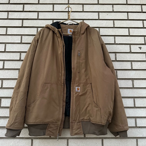 Carhartt Quick Duck Woodward Active Jacket Tan Water-Repellent Hooded Workwear - Picture 1 of 15